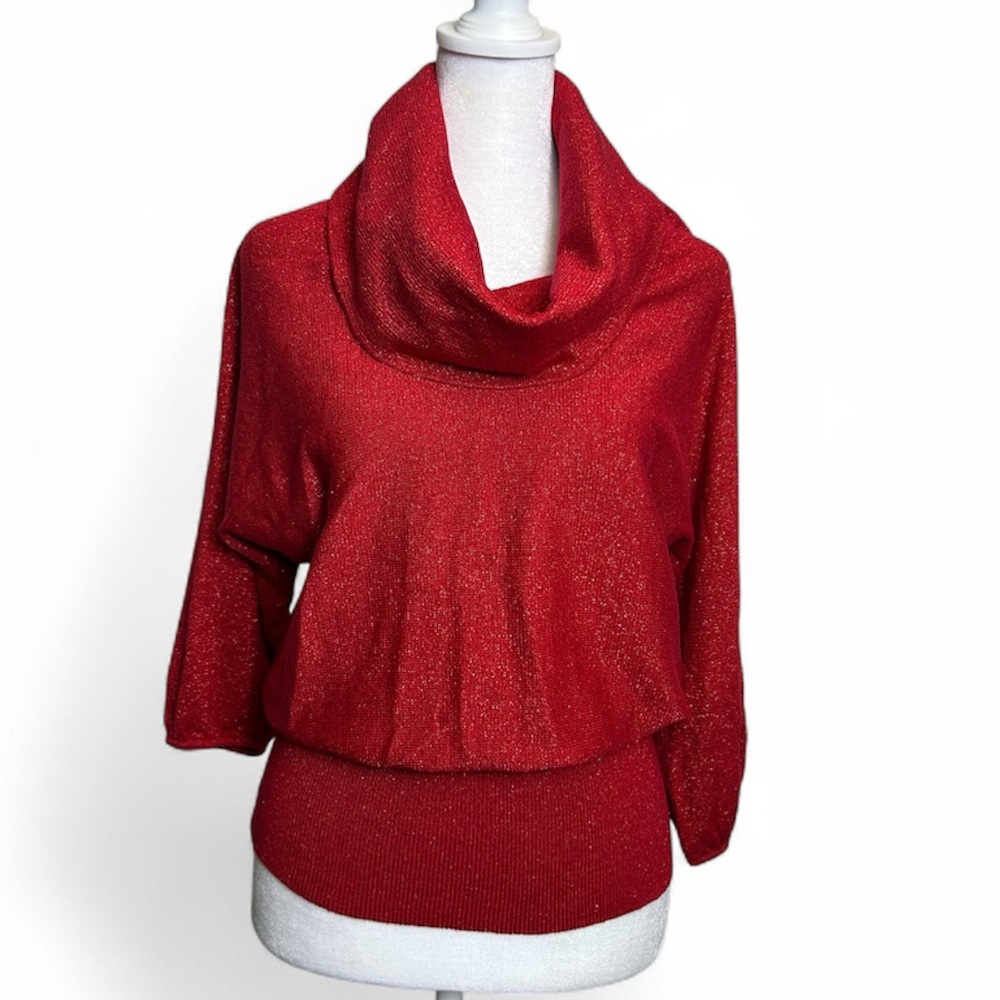 Style & Co. Red Metallic Cowl Neck Sweater | Size XS